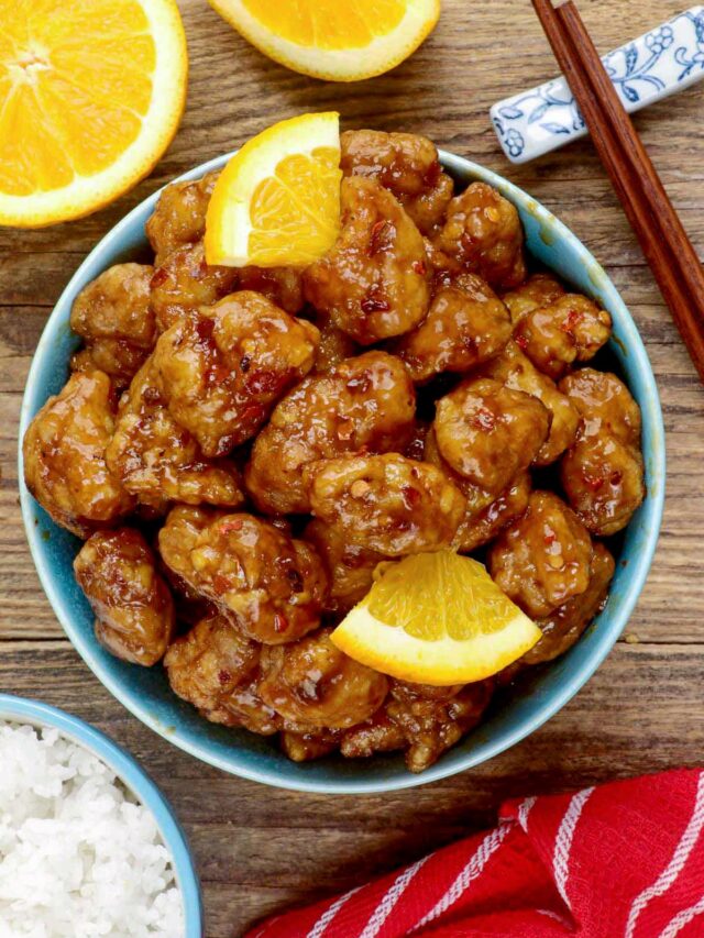 Homemade Orange Chicken with a sweet, tangy, and spicy flavor!