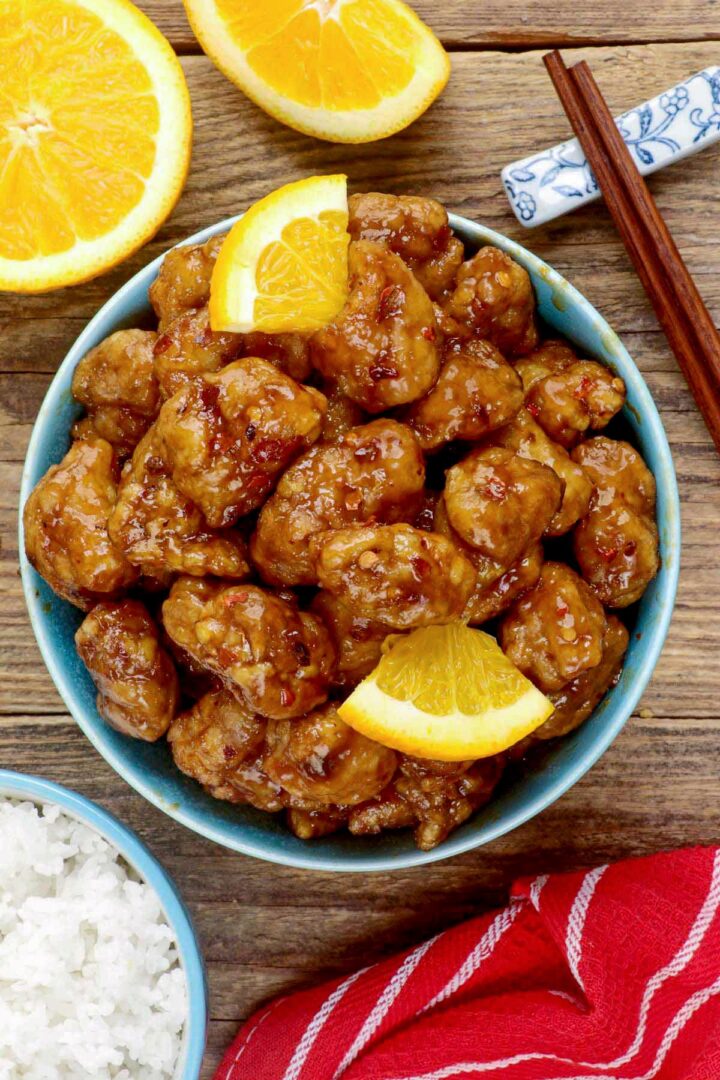 Homemade Orange Chicken with a sweet, tangy, and spicy flavor!