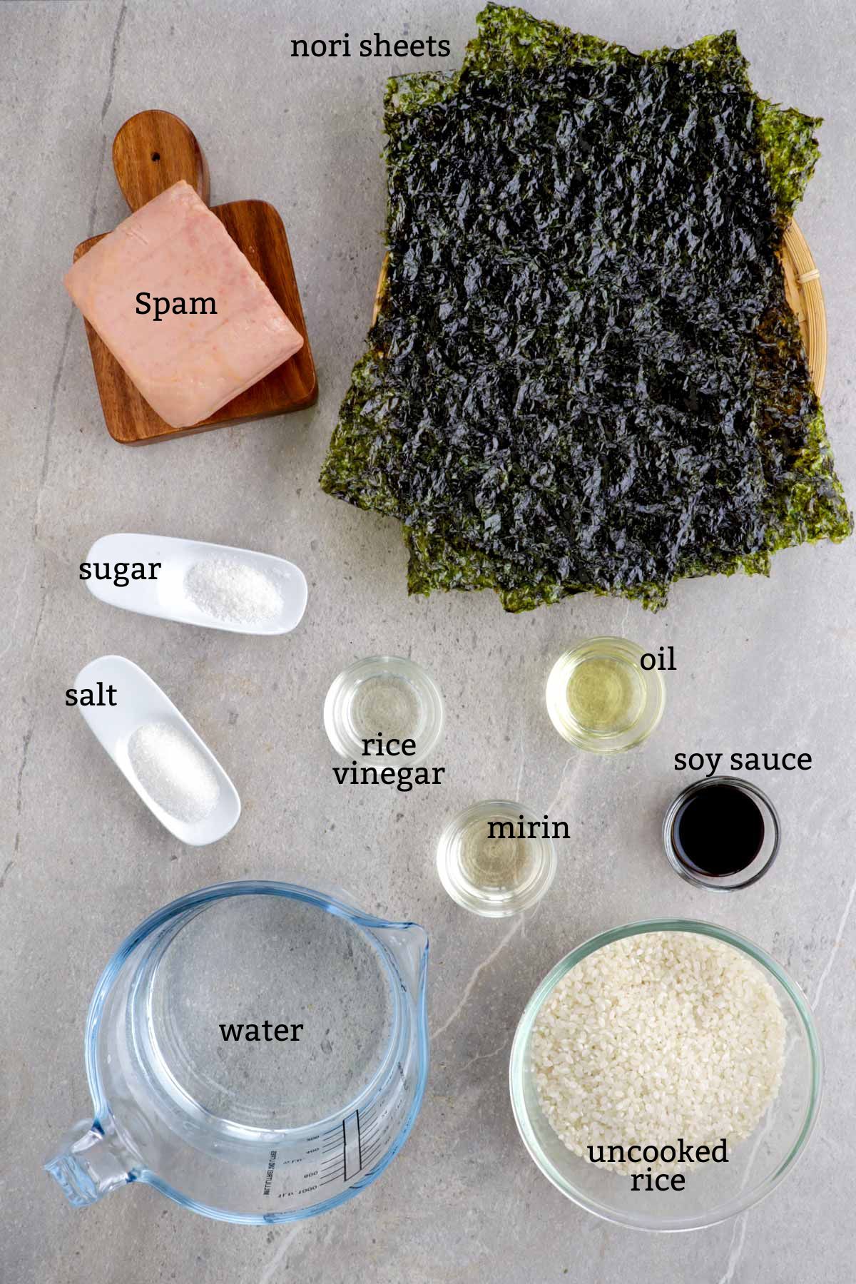 Ingredients for Spam Musubi.