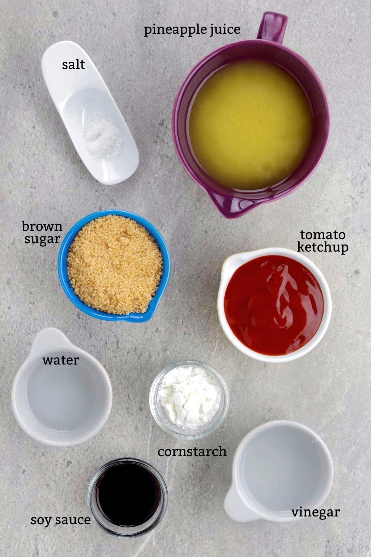 Ingredients for Sweet and sour sauce.