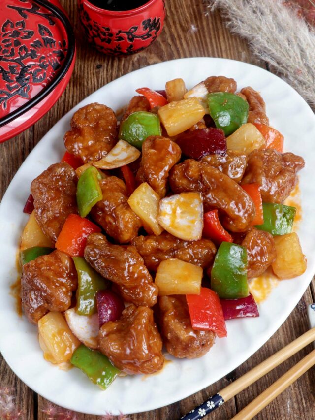 Sweet and Sour Pork on a serving platter.