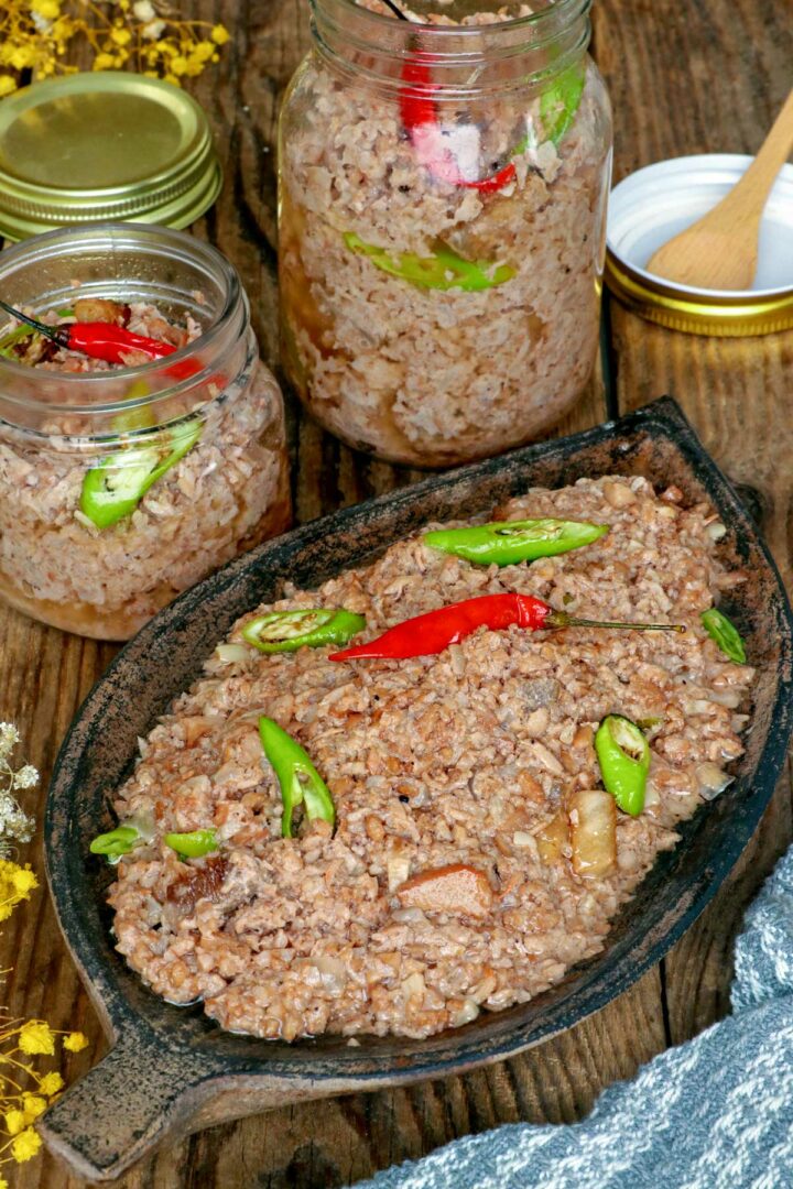 Sinantolan made with minced cotton fruit flesh (santol) with coconut cream, shrimp paste, and chili.