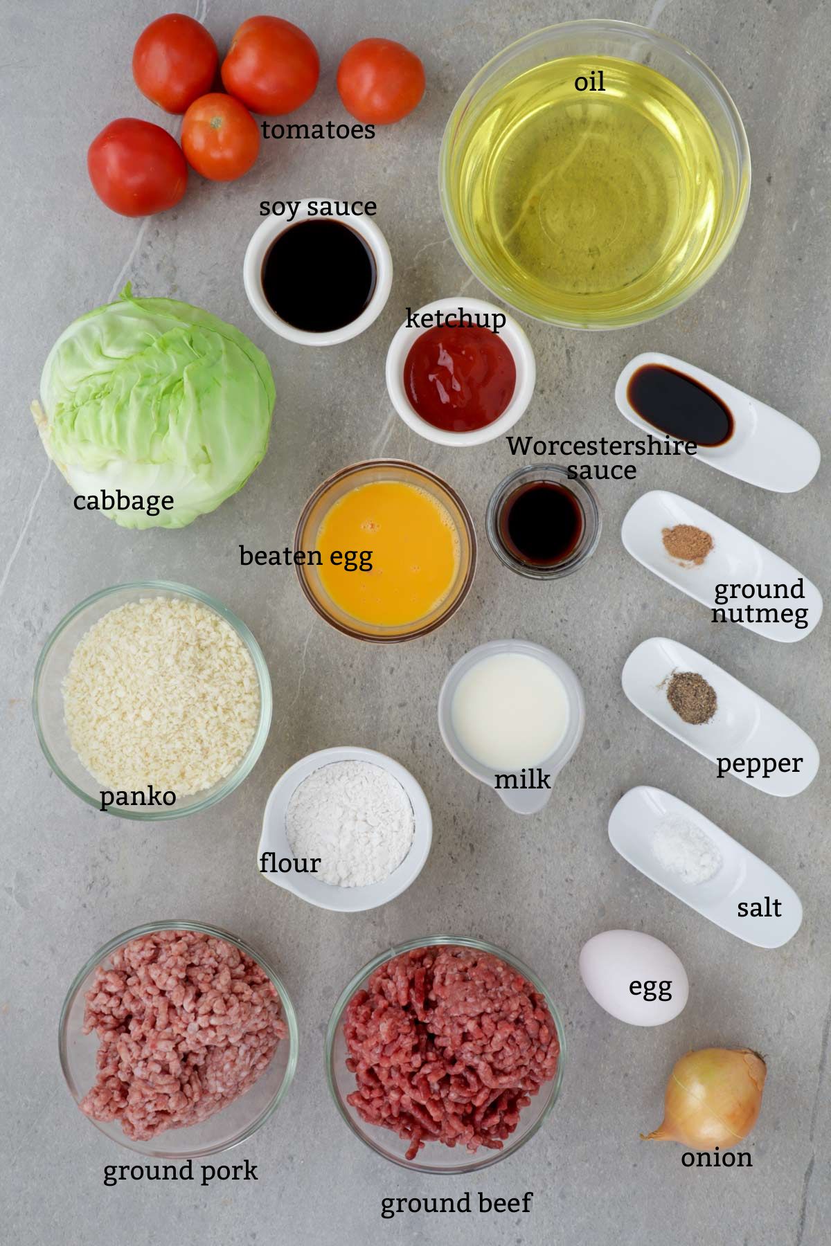 Menchi Katsu ingredients.