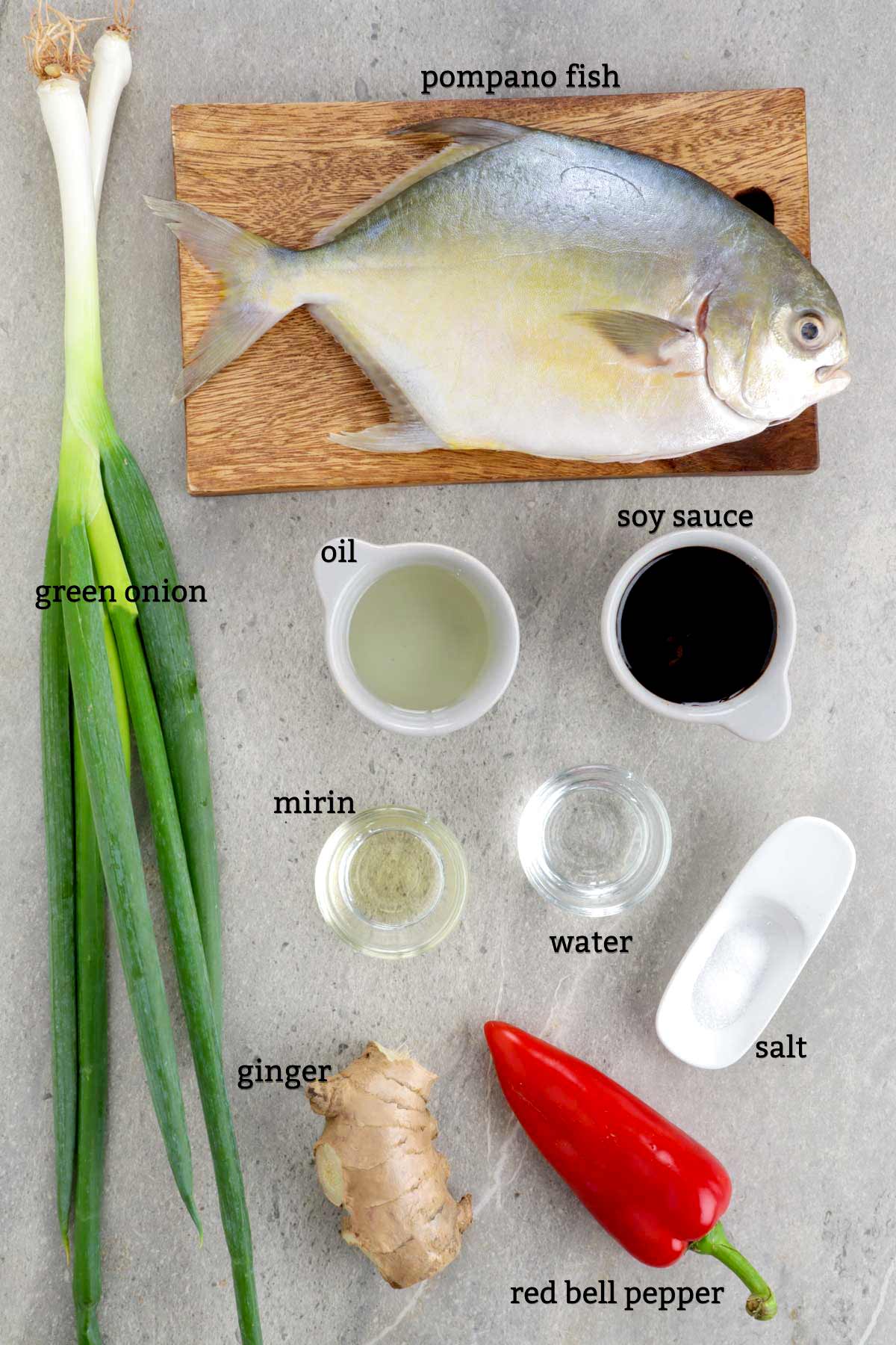 Ingredients for steamed fish Chinese style.