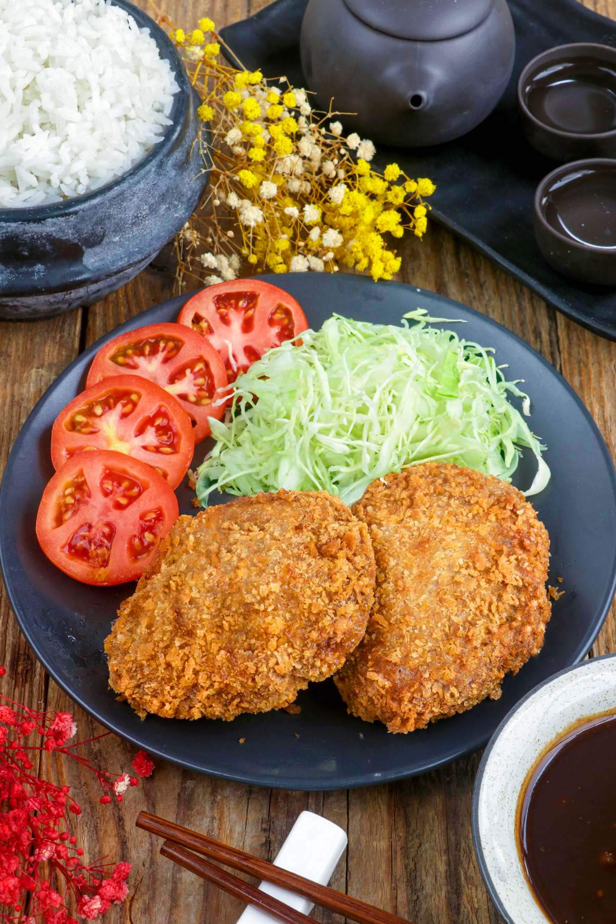 Japanese breaded patty fried to golden perfection.
