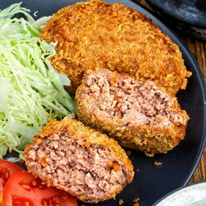 Menchi Katsu are breaded ground meat fried in oil until to golden.