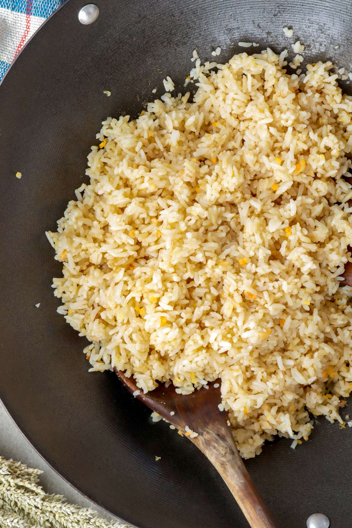 Filipino garlic rice in a wok.