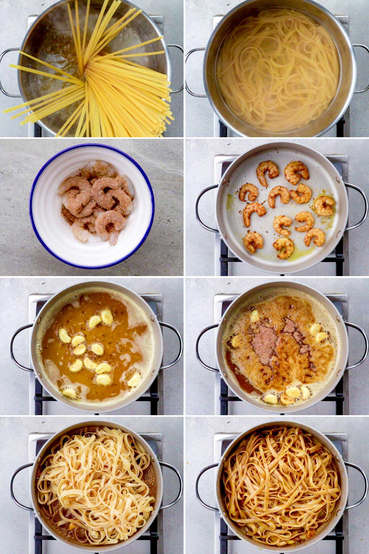 Steps on how to cook Cajun shrimp pasta.