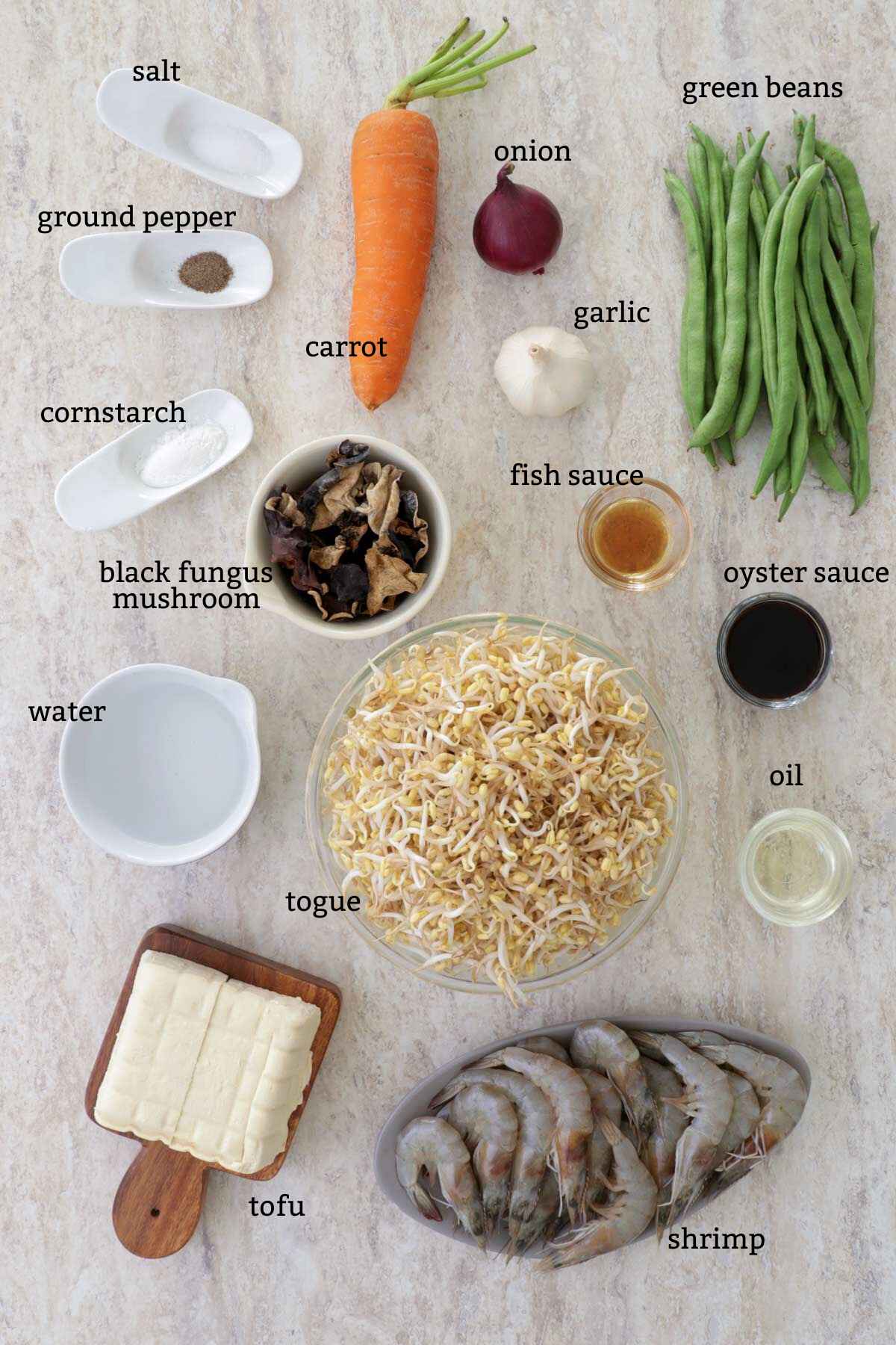 Ingredients for ginisang togue.