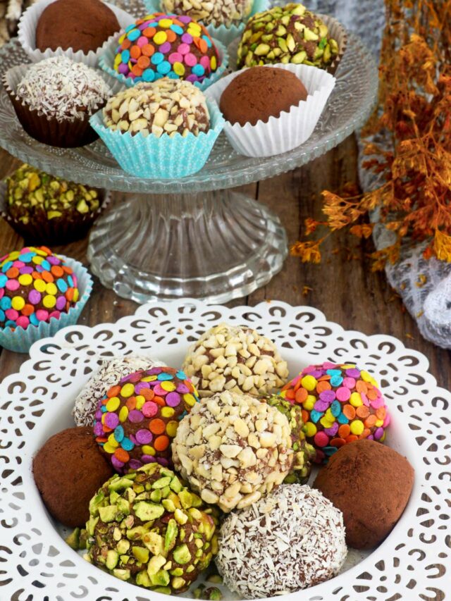 Graham balls in a serving plate with assorted coating.