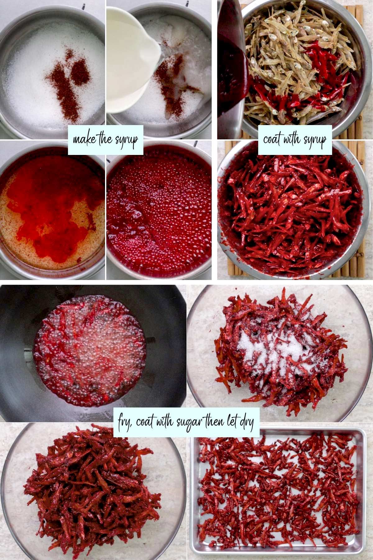 Steps on how to make sweet and spicy dilis.