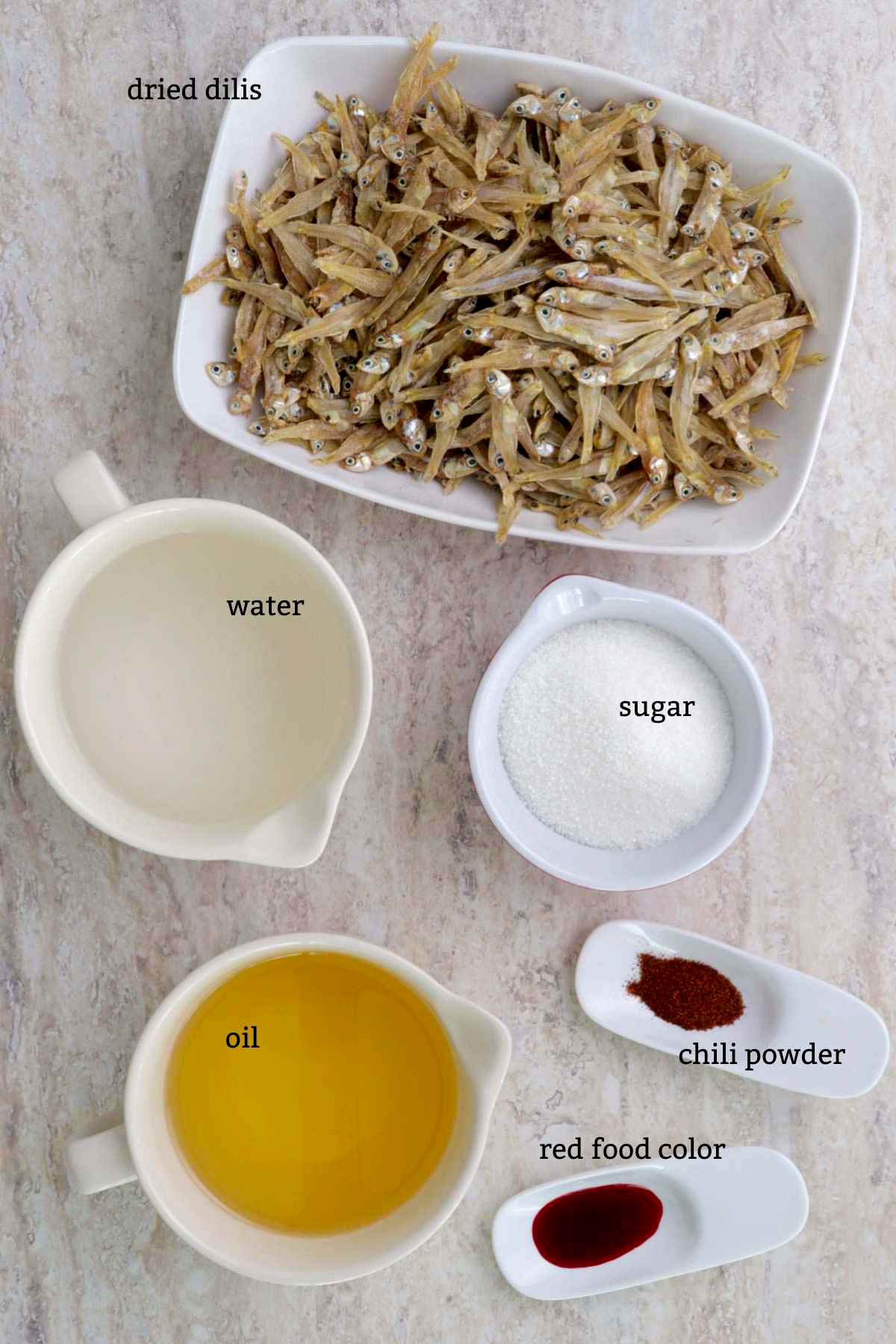 Ingredients for Spicy and Spicy Dilis