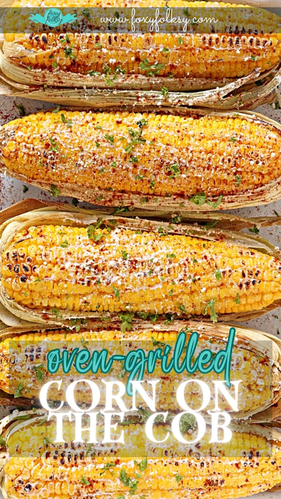Oven grilled corn on the cob.