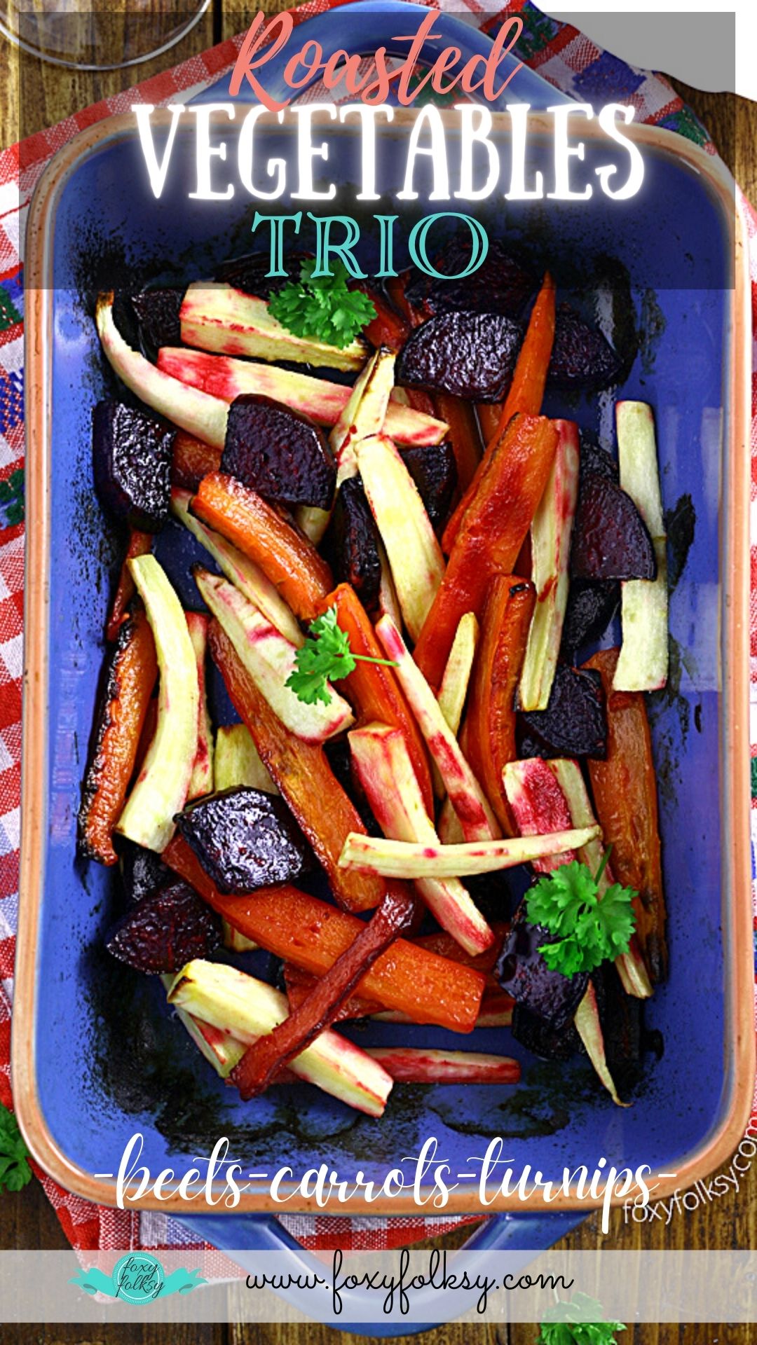 Roasted vegetable with beets, carrots, and turnips.