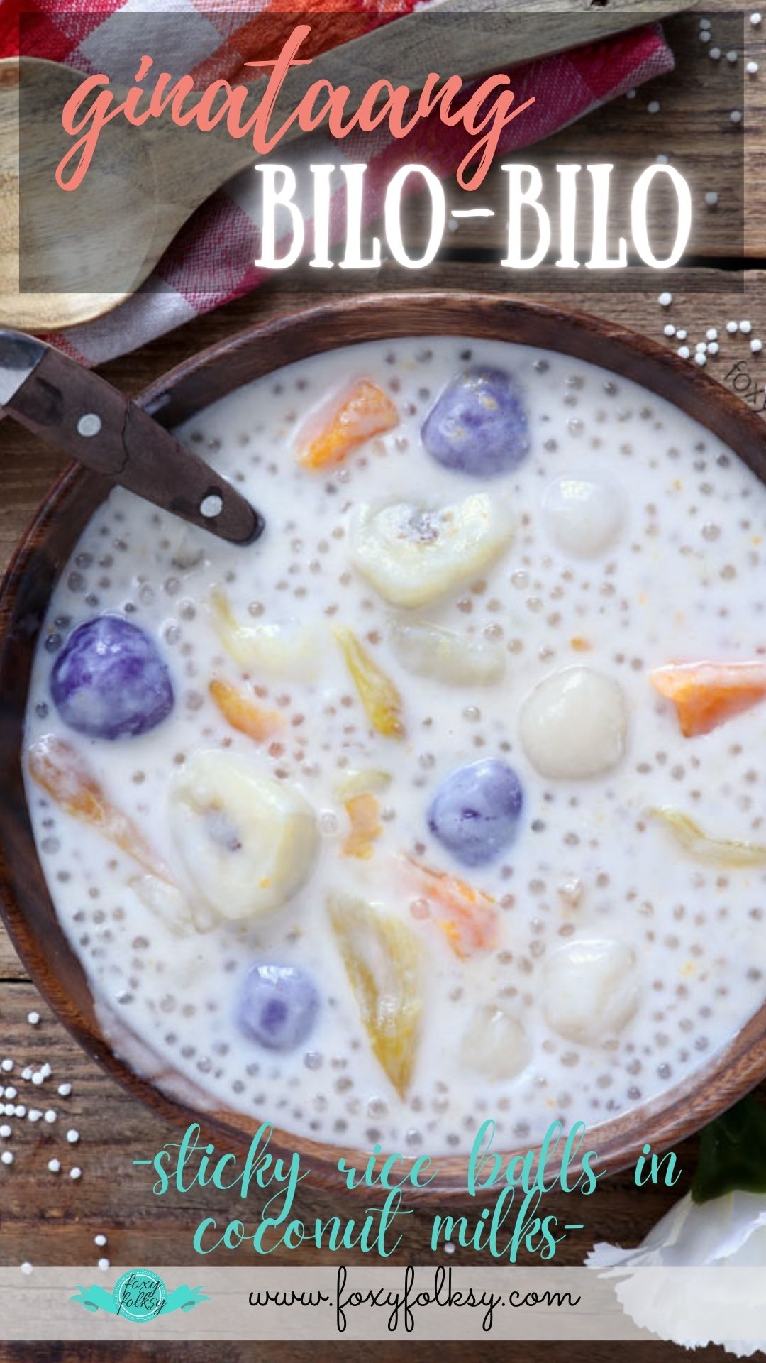 Ginataang Bilo-bilo or Ginataang halo-halo in a bowl with plantain banana, sweet potato, jackfruit, tapioca pearls, and sticky rice balls in creamy coconut milk.