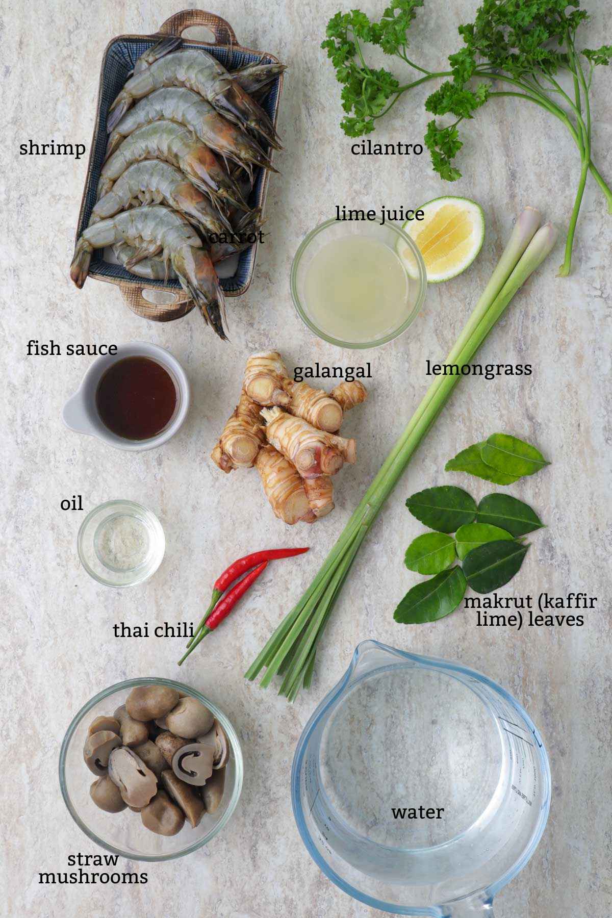 Ingredients for Tom Yum Goong.