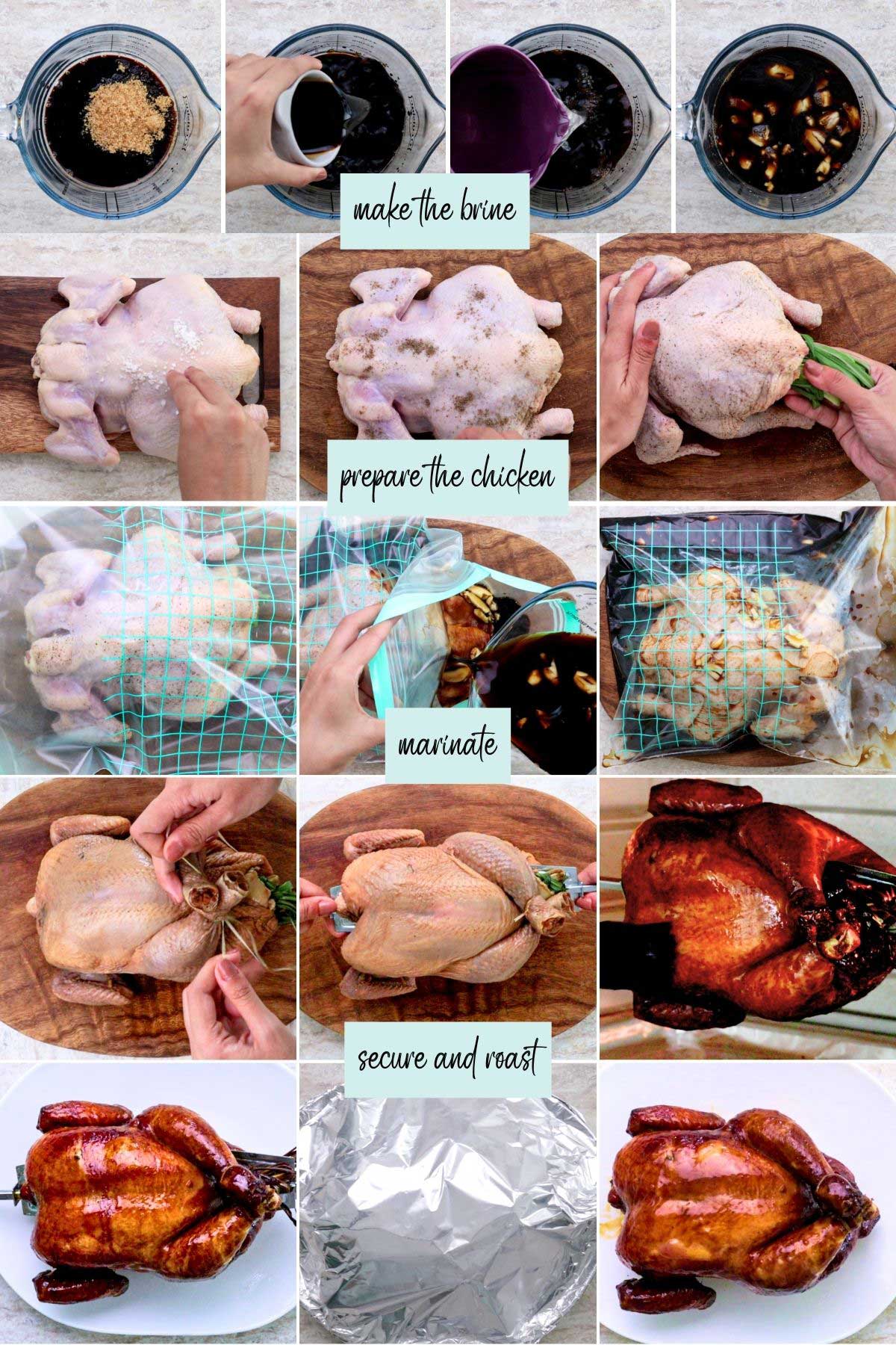 Steps in cooking lechon manok.