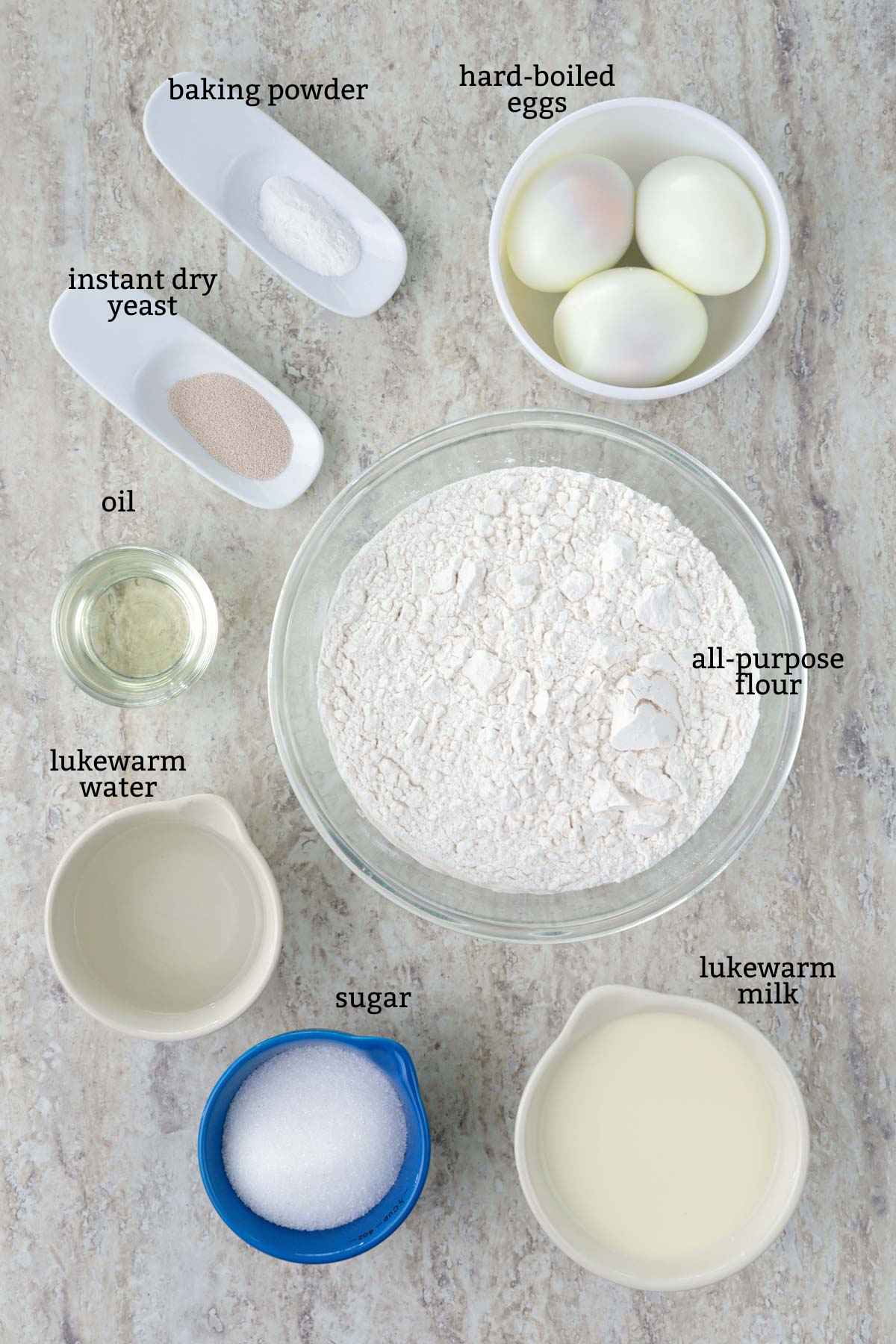 Ingredients for the dough of toasted siopao.