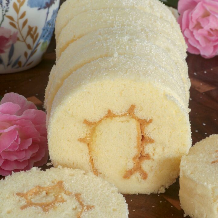 Pianono with margarine and sugar filling cut into serving portions.