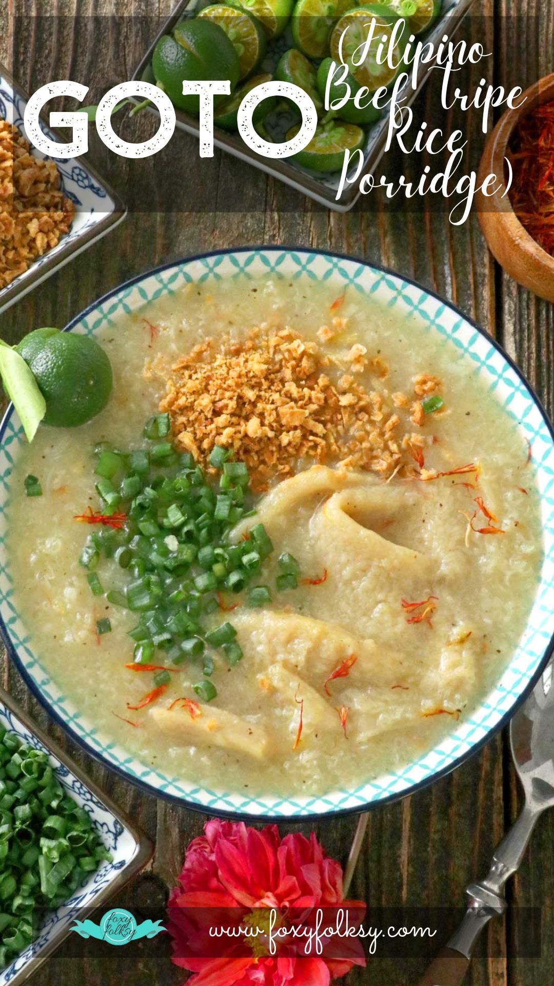 Goto, a Filipino beef tripe rice porridge served in a bowl.